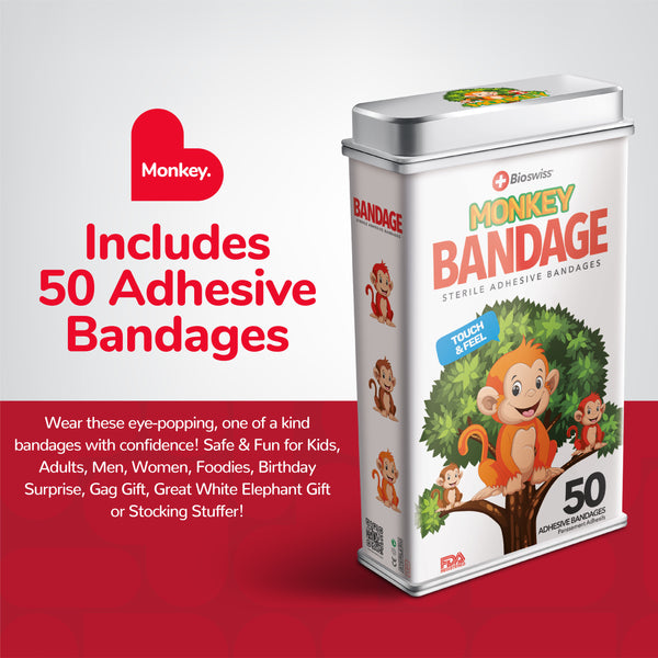 Monkey Shaped Bandages - 50 Count Tin