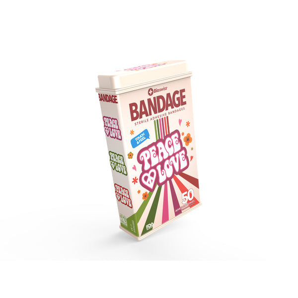 Peace & Love Shaped Bandages - 50 Count Tin